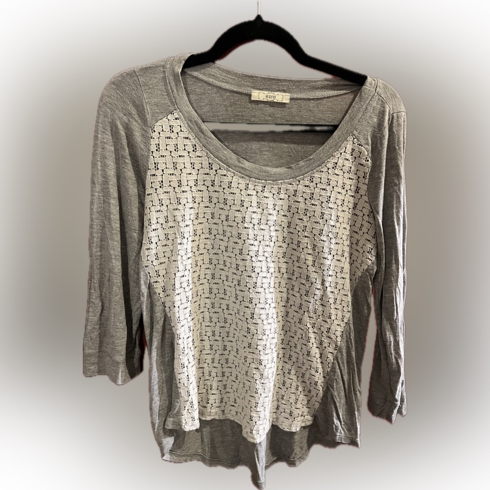 Ezra Gray Ivory Lace Front Boho Top SIZE MEDIUM